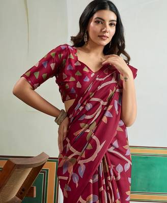 Maroon color soft modal satin ajrakh print saree  timeless ethnic collection 3