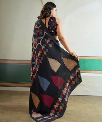 Black color soft modal satin ajrakh print saree  timeless ethnic collection 3