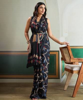 Black color soft modal satin ajrakh print saree  timeless ethnic collection 5
