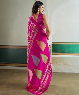 Pink color soft modal satin ajrakh print saree  timeless ethnic collection 4