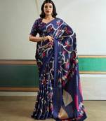 Blue color soft modal satin ajrakh print saree – timeless ethnic collection