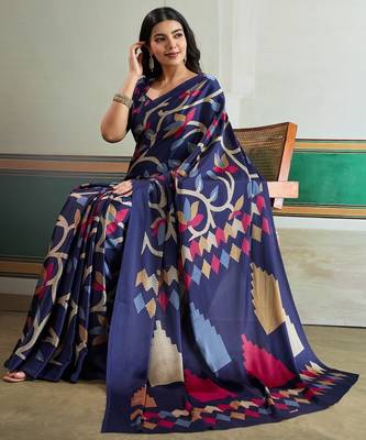 Blue color soft modal satin ajrakh print saree  timeless ethnic collection 2