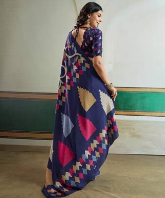 Blue color soft modal satin ajrakh print saree  timeless ethnic collection 4