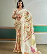 Cream color soft modal satin ajrakh print saree – timeless ethnic collection