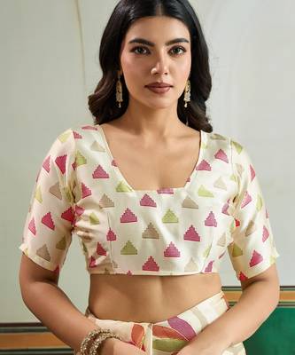 Cream color soft modal satin ajrakh print saree  timeless ethnic collection 4