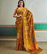 Mustard color soft modal satin ajrakh print saree – timeless ethnic collection