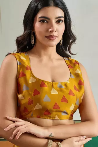 Mustard color soft modal satin ajrakh print saree  timeless ethnic collection