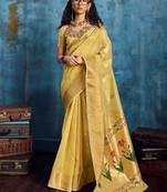 Yellow color luxurious zari tissue handloom saree – classic ethnic collection