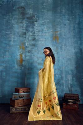 Yellow color luxurious zari tissue saree  classic ethnic collection 3