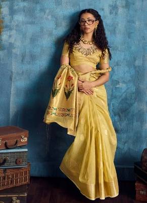 Yellow color luxurious zari tissue saree  classic ethnic collection 5