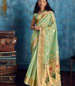 Light green color luxurious zari tissue handloom saree – classic ethnic collection
