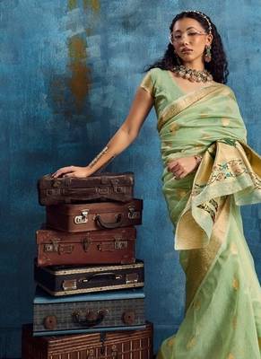 Light green color luxurious zari tissue saree  classic ethnic collection 3