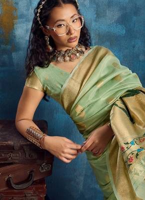 Light green color luxurious zari tissue saree  classic ethnic collection 4