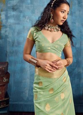 Light green color luxurious zari tissue saree  classic ethnic collection 5