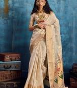 Cream luxurious zari tissue handloom saree – classic ethnic collection