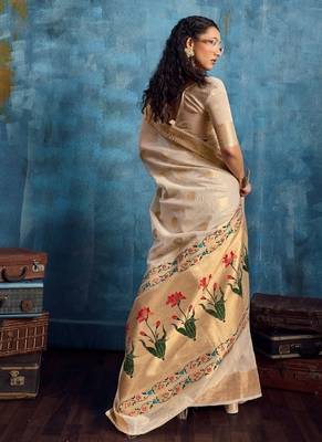 Cream luxurious zari tissue saree  classic ethnic collection 2