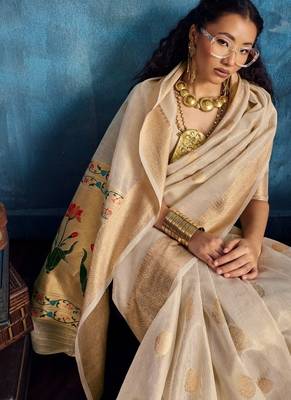 Cream luxurious zari tissue saree  classic ethnic collection 3