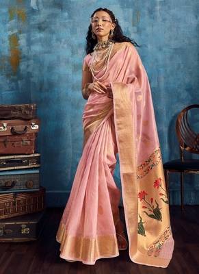 Pink luxurious zari tissue saree  classic ethnic collection 1