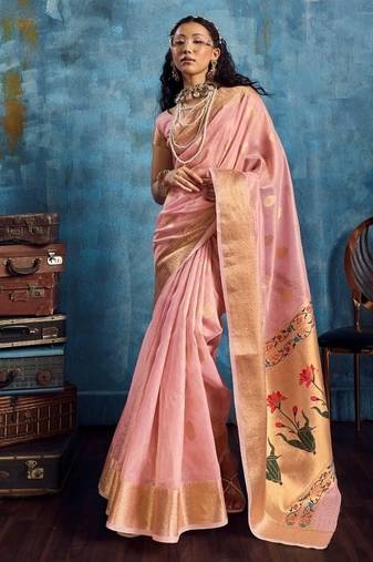 Pink luxurious zari tissue handloom saree – classic ethnic collection