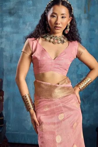 Pink luxurious zari tissue saree  classic ethnic collection