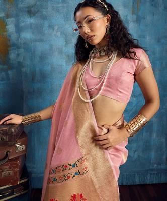 Pink luxurious zari tissue saree  classic ethnic collection 3
