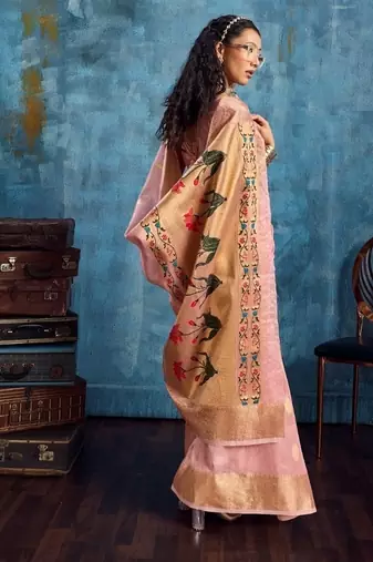 Pink luxurious zari tissue saree  classic ethnic collection