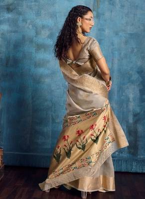 Grey color luxurious zari tissue saree  classic ethnic collection 3