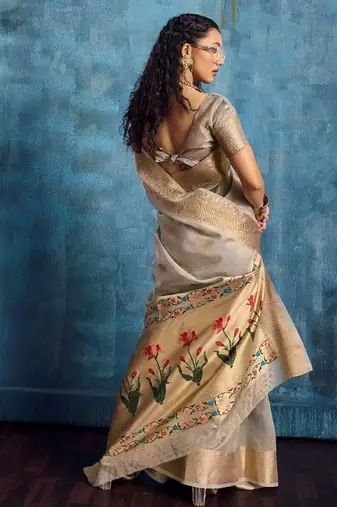 Grey color luxurious zari tissue saree  classic ethnic collection