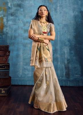 Grey color luxurious zari tissue saree  classic ethnic collection 4