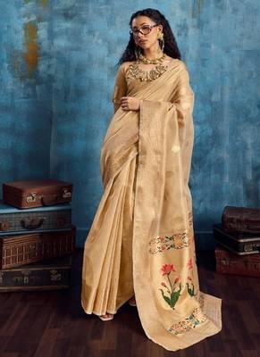 Light brown color luxurious zari tissue saree  classic ethnic collection 1