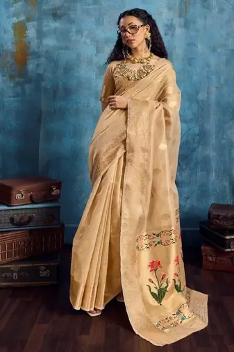 Light brown color luxurious zari tissue handloom saree – classic ethnic collection
