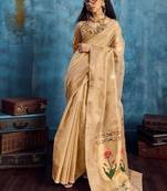 Light brown color luxurious zari tissue handloom saree – classic ethnic collection