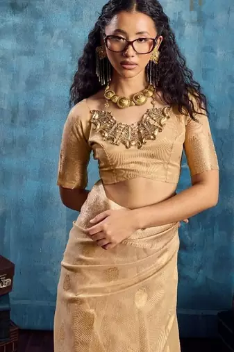 Light brown color luxurious zari tissue saree  classic ethnic collection