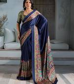 Blue color soft modal satin ajrakh print saree – timeless ethnic collection