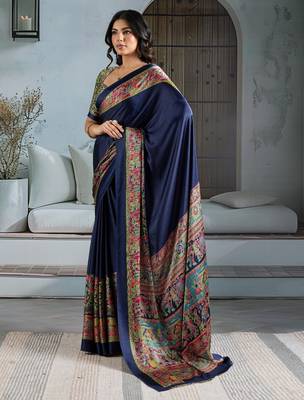 Blue color soft modal satin ajrakh print saree  timeless ethnic collection 3