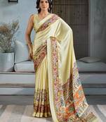 Cream color soft modal satin ajrakh print saree – timeless ethnic collection