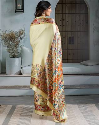 Cream color soft modal satin ajrakh print saree  timeless ethnic collection 3