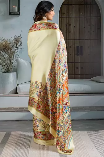 Cream color soft modal satin ajrakh print saree  timeless ethnic collection