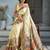 Cream color soft modal satin ajrakh print saree – timeless ethnic collection