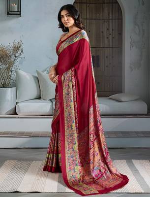 Maroon color soft modal satin ajrakh print saree  timeless ethnic collection 3