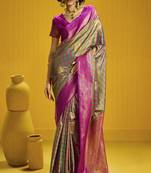 Traditional handloom pure silk saree with checks pattern & matching blouse