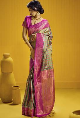  pure silk blend saree with checks pattern & matching blouse 4