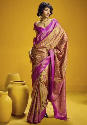 pure silk blend saree with checks pattern & matching blouse 1