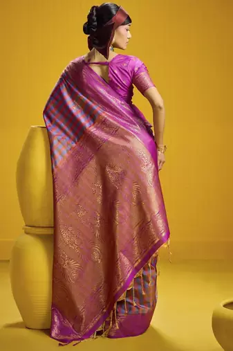  pure silk blend saree with checks pattern & matching blouse