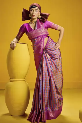  pure silk blend saree with checks pattern & matching blouse