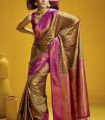 Traditional handloom pure silk saree with checks pattern & matching blouse