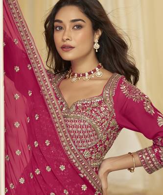 Trendy festive wear georgette front cut top with skirt and dupatta 3