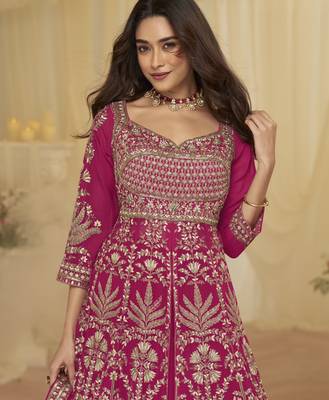 Trendy festive wear georgette front cut top with skirt and dupatta 4