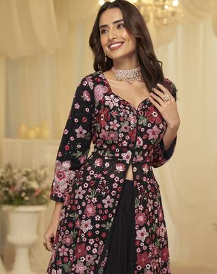 Trendy festive wear georgette front cut top with skirt and dupatta 2
