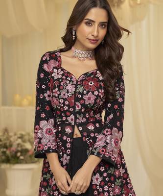 Trendy festive wear georgette front cut top with skirt and dupatta 4